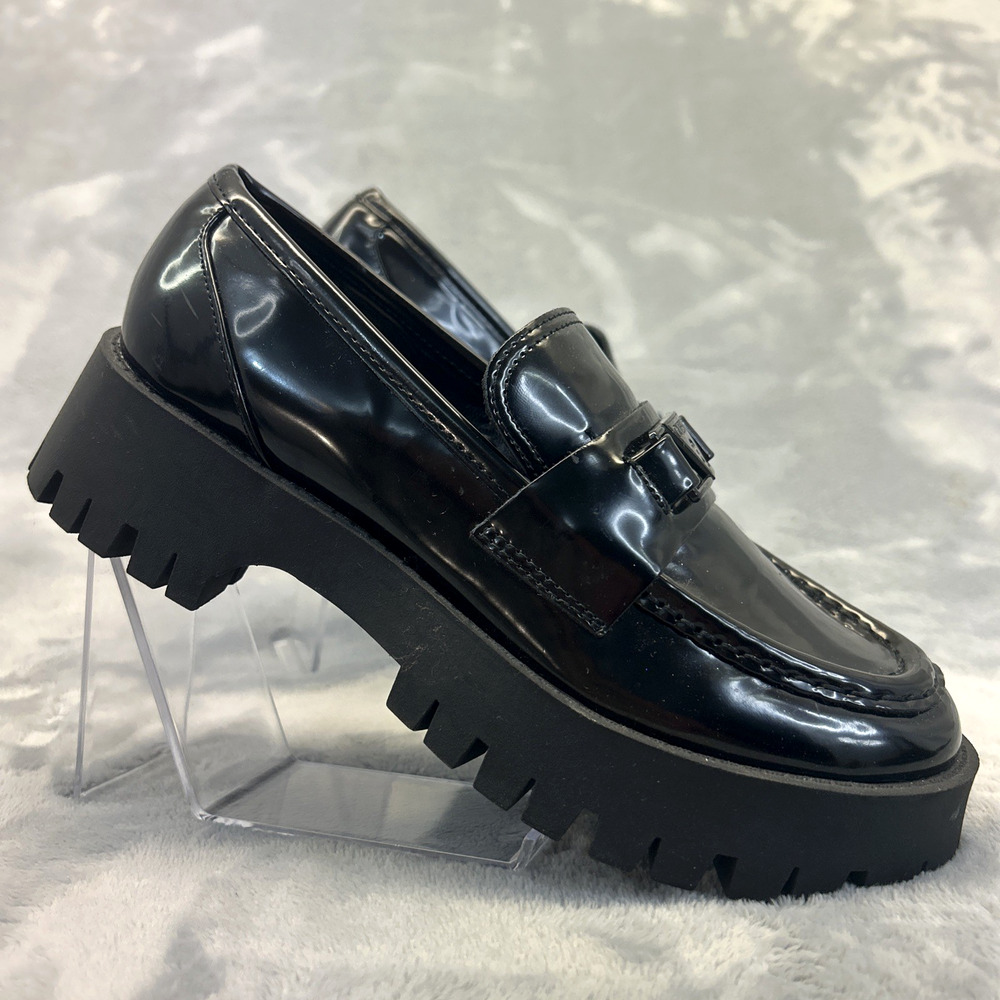 Guess Creeper Platform Loafers – Chunky Black Patent, Size 5.5 M, Y2K Grunge